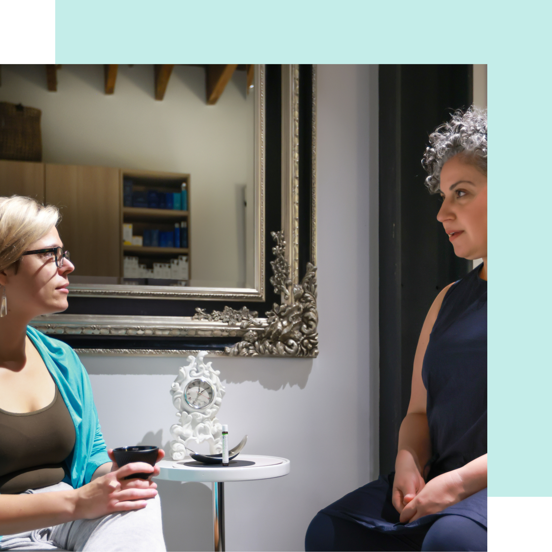 Maya consulting with a client